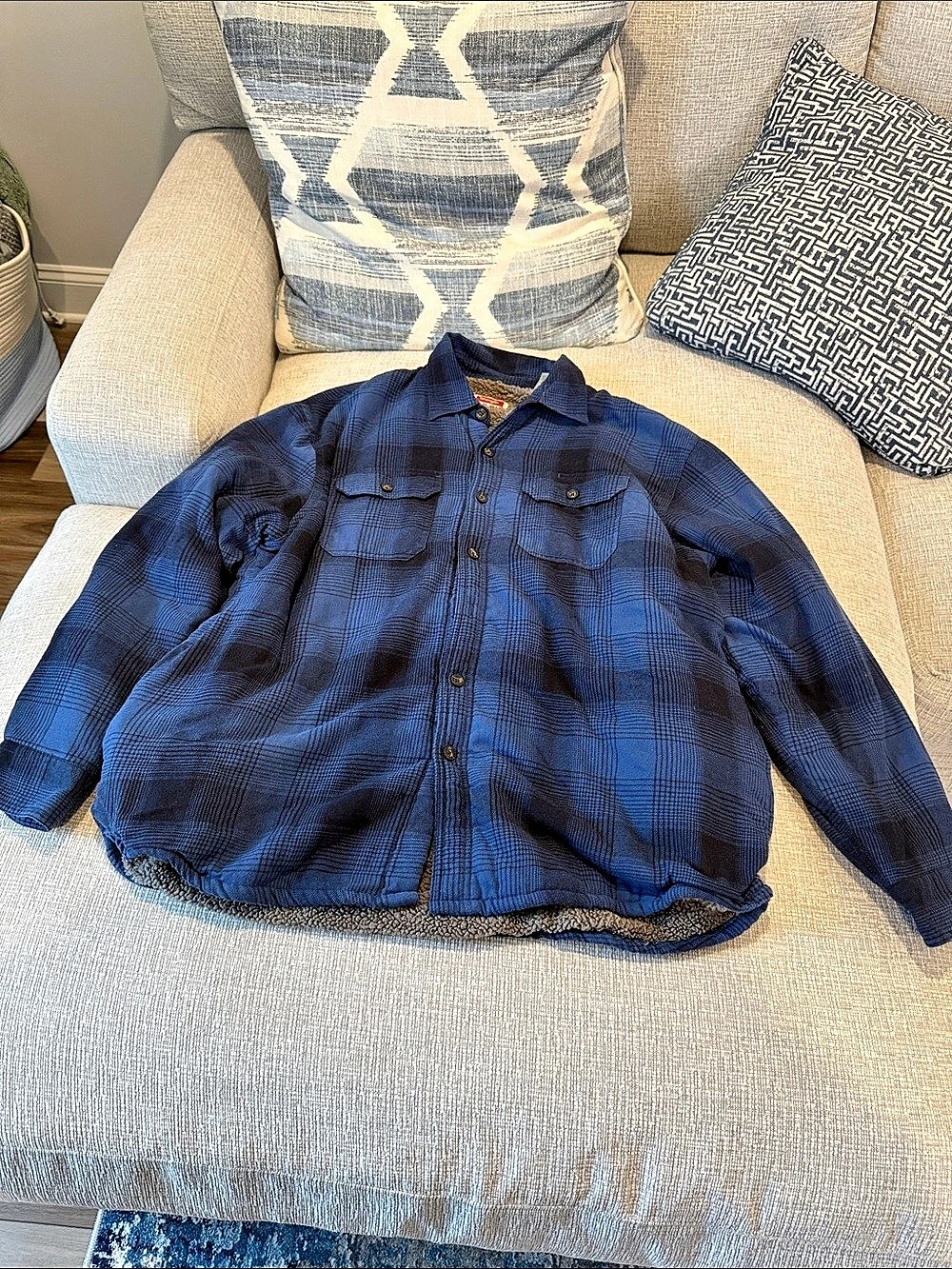 Wrangler Sherpa Lined Flannel Shirt Jacket Blue Size XL